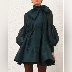 Zimmermann The Pavilion Tie Neck Mini Dress in Pine Fall 2024 Collection,